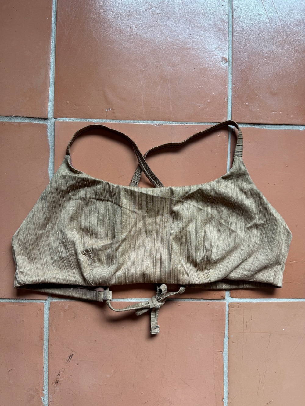 Andie Metallic Gold Sparkle Bikini Swim Top XXL Strappy